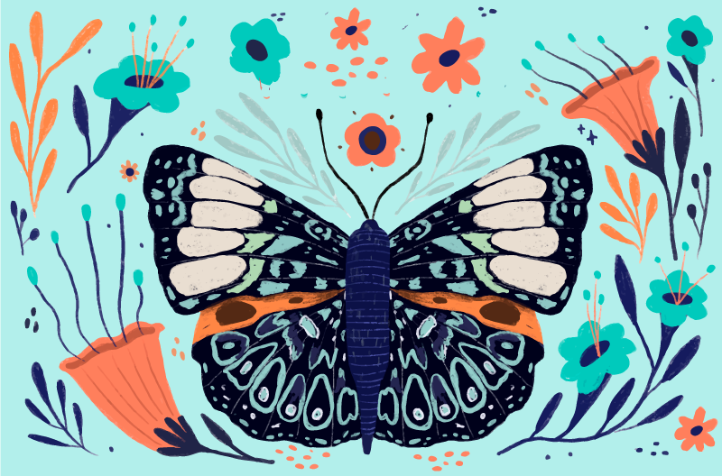 Renkli kelebek detayları çiçekler ve bitkiler pvc halı - TenStickers