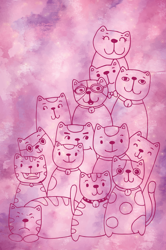 Oyuncu kedi toplanması pvc halı - TenStickers