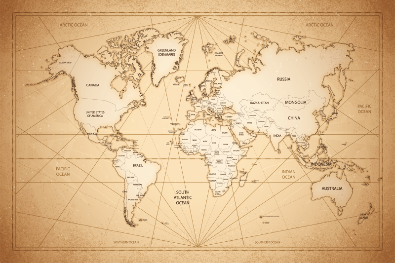 On dokuzuncu yüzyıl tarzı dünya haritası halısı - TenStickers