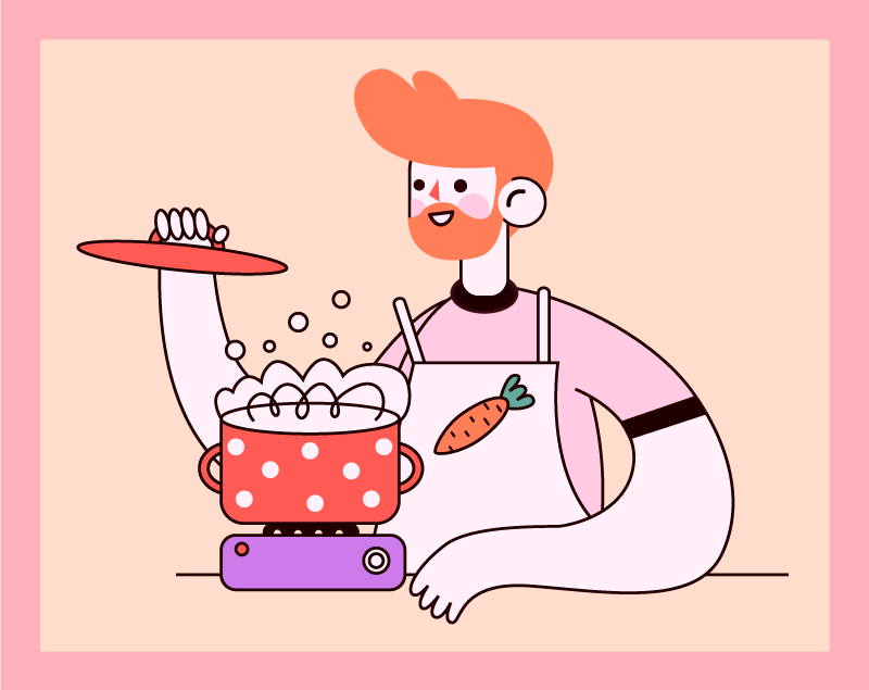 Kızıl saçlı adam yemek pişiriyor mutfak pvc halı - TenStickers