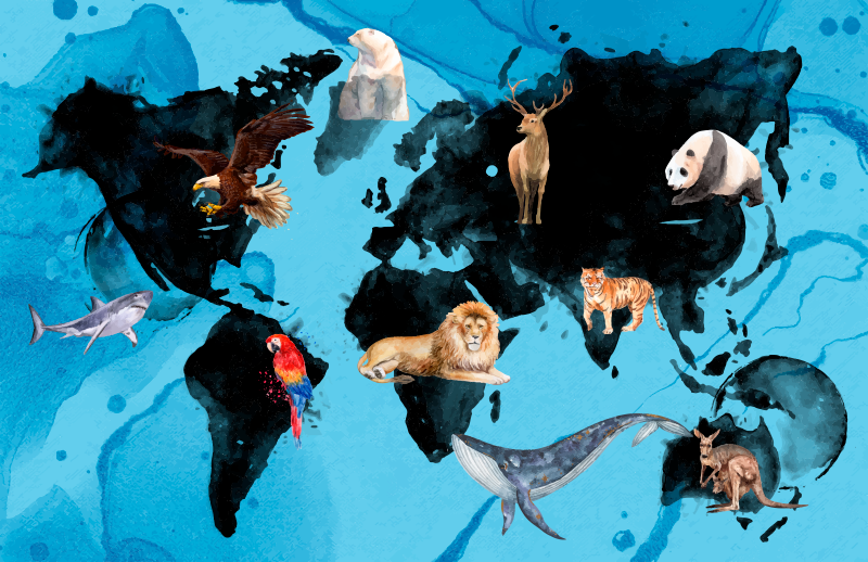 Mavi ve siyah yaban hayatı pvc halı - TenStickers