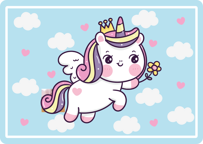 Gökkuşağı üzerinde bebek unicorn çocuklar oyun matı - TenStickers