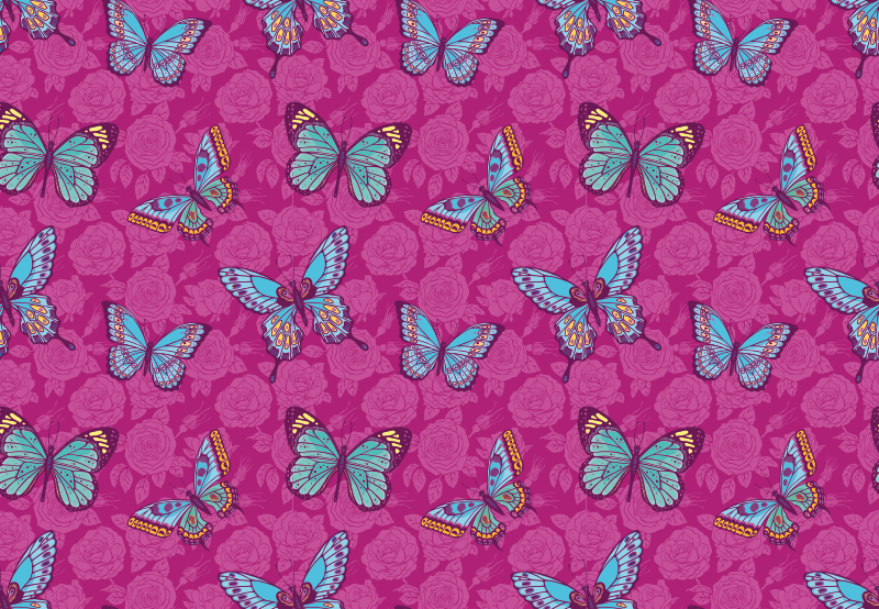 Kelebek çiçek motifi çiçekler ve bitkiler pvc halı - TenStickers