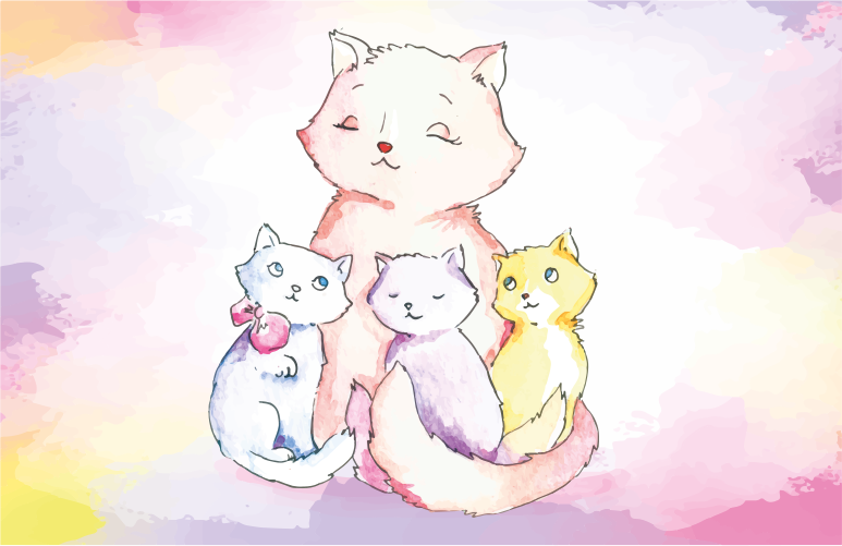 Sevimli kedi ailesi bebek pvc halı - TenStickers