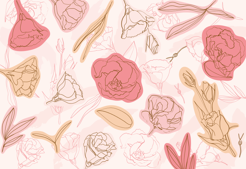 Botanik anahat stili çiçekler ve bitkiler pvc halı - TenStickers