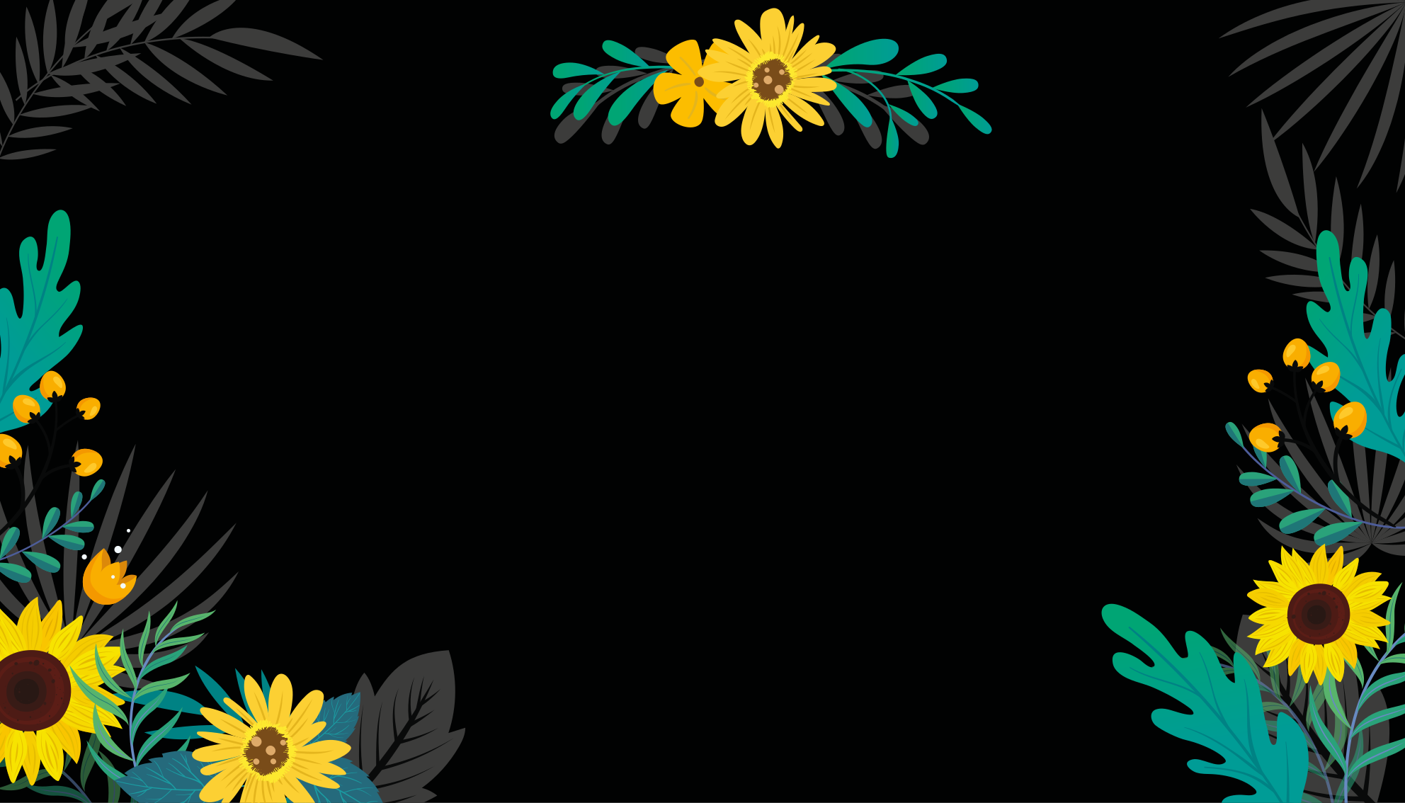 Siyah arka plan çiçek halı üzerinde ayçiçeği - TenStickers