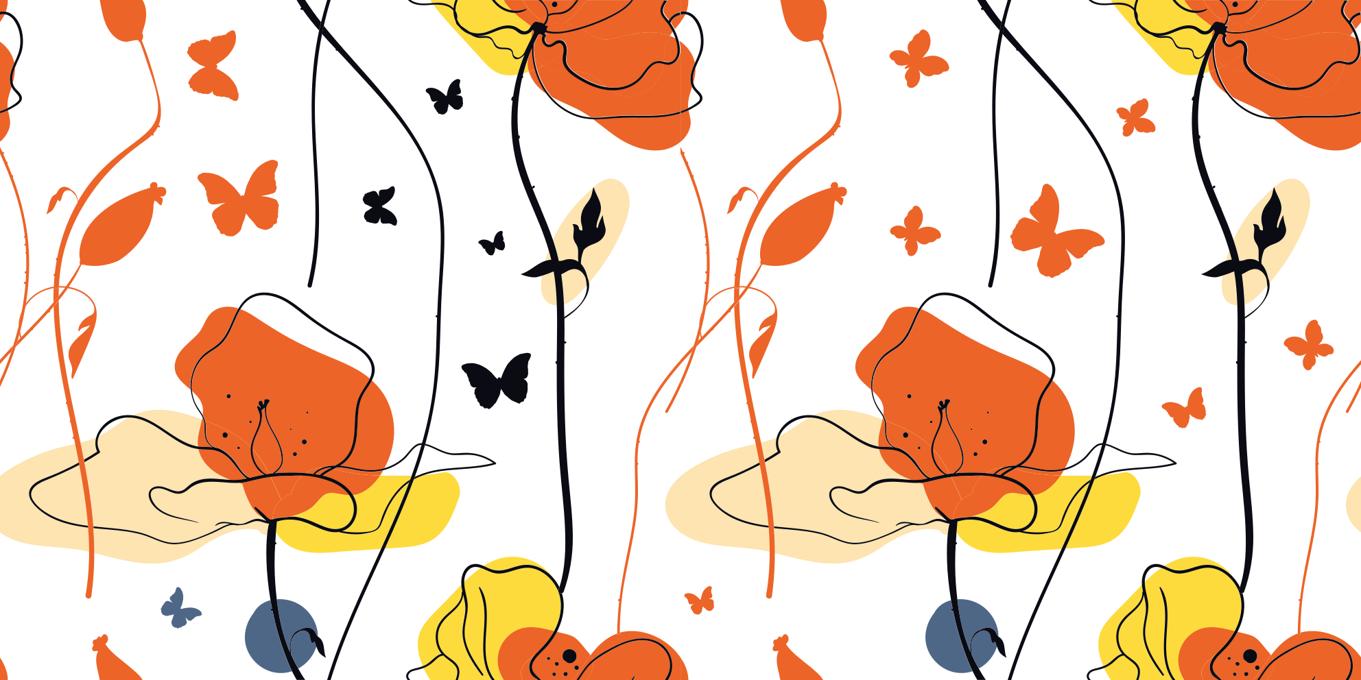 Kelebekli minimalist desen çiçekler ve bitkiler pvc halı - TenStickers