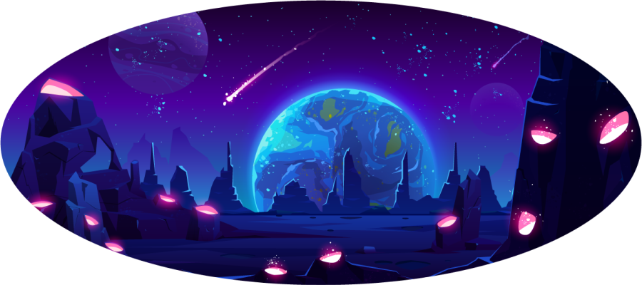 Karikatür uzay yüzeyi yıldız vinil halı - TenStickers