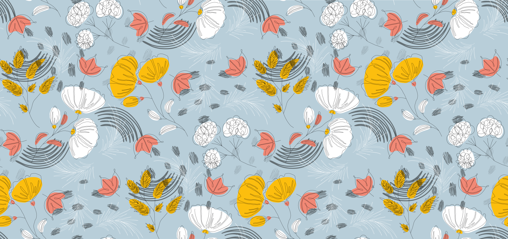 Mavi desen çiçek çiçekler ve bitkiler pvc halı - TenStickers