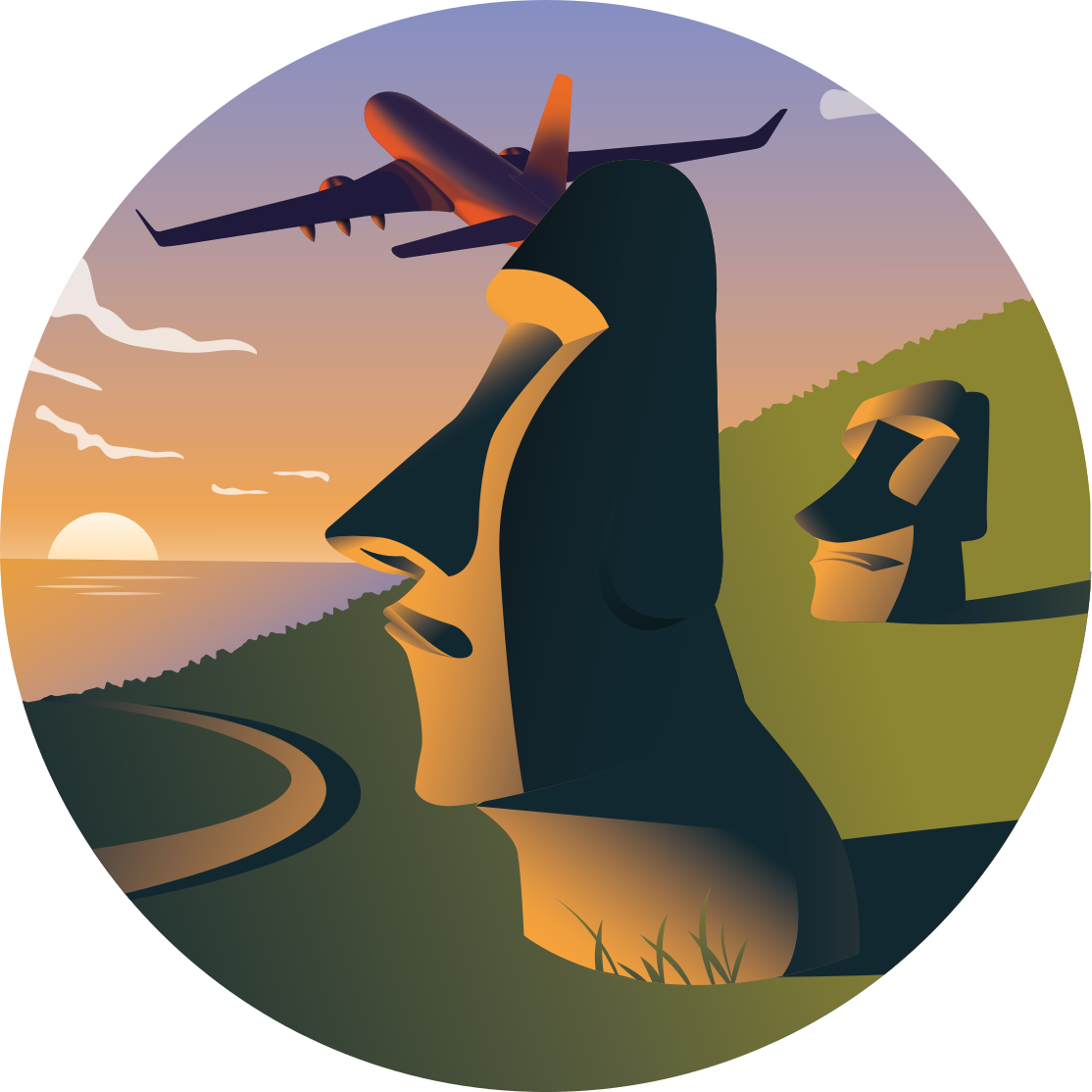 Paskalya adası gün batımı yuvarlak pvc halı - TenStickers