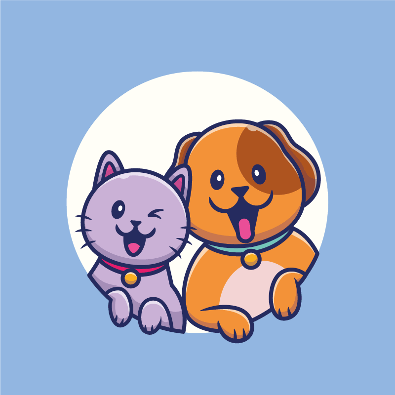 Sevimli köpek ve kedi arkadaşı karikatür hayvan halısı - TenStickers