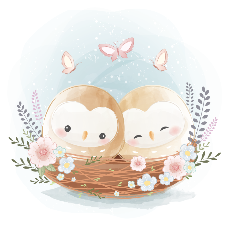 çift baykuş yuvası yatak odası pvc halı - TenStickers