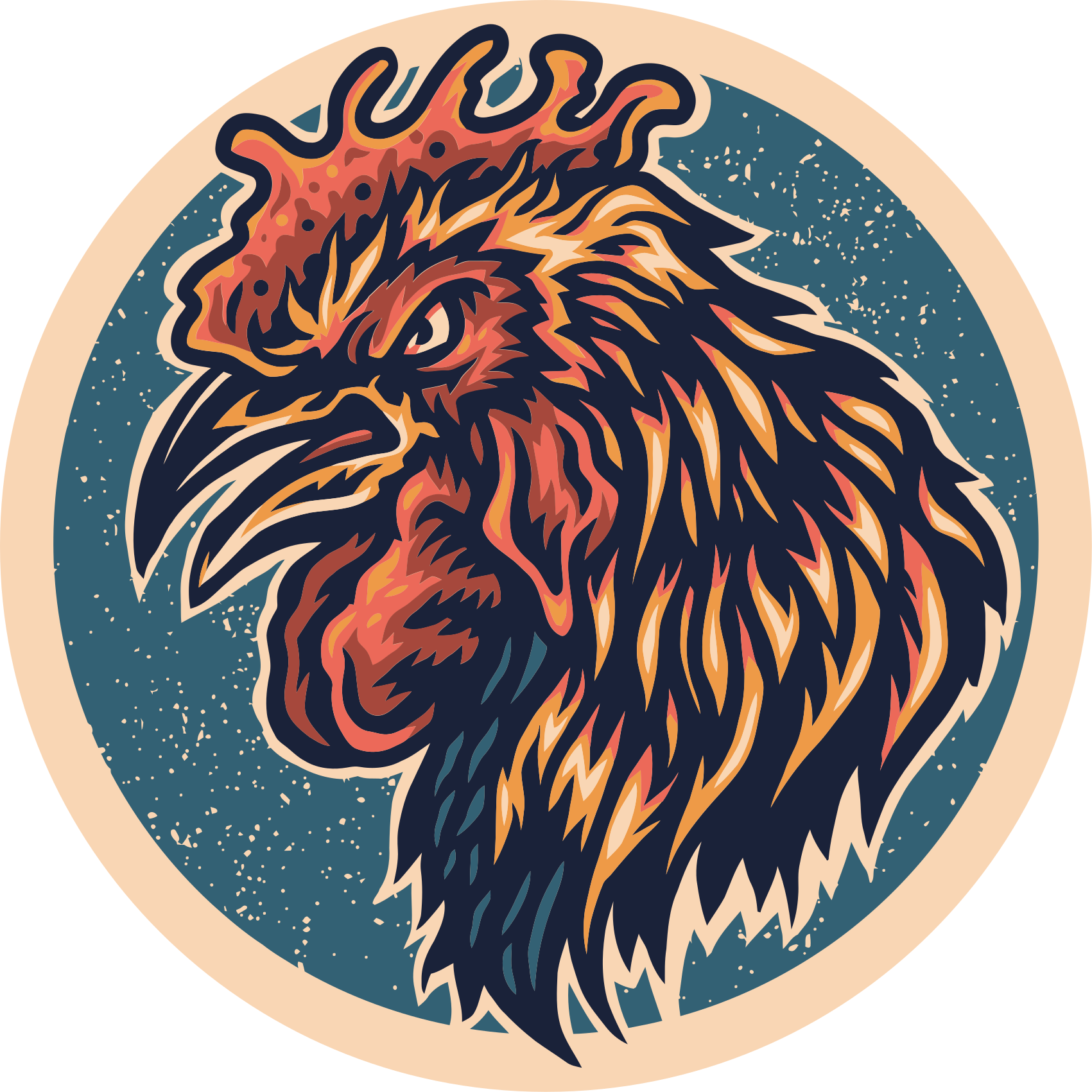 Horoz başı çizimi gençler pvc halı - TenStickers