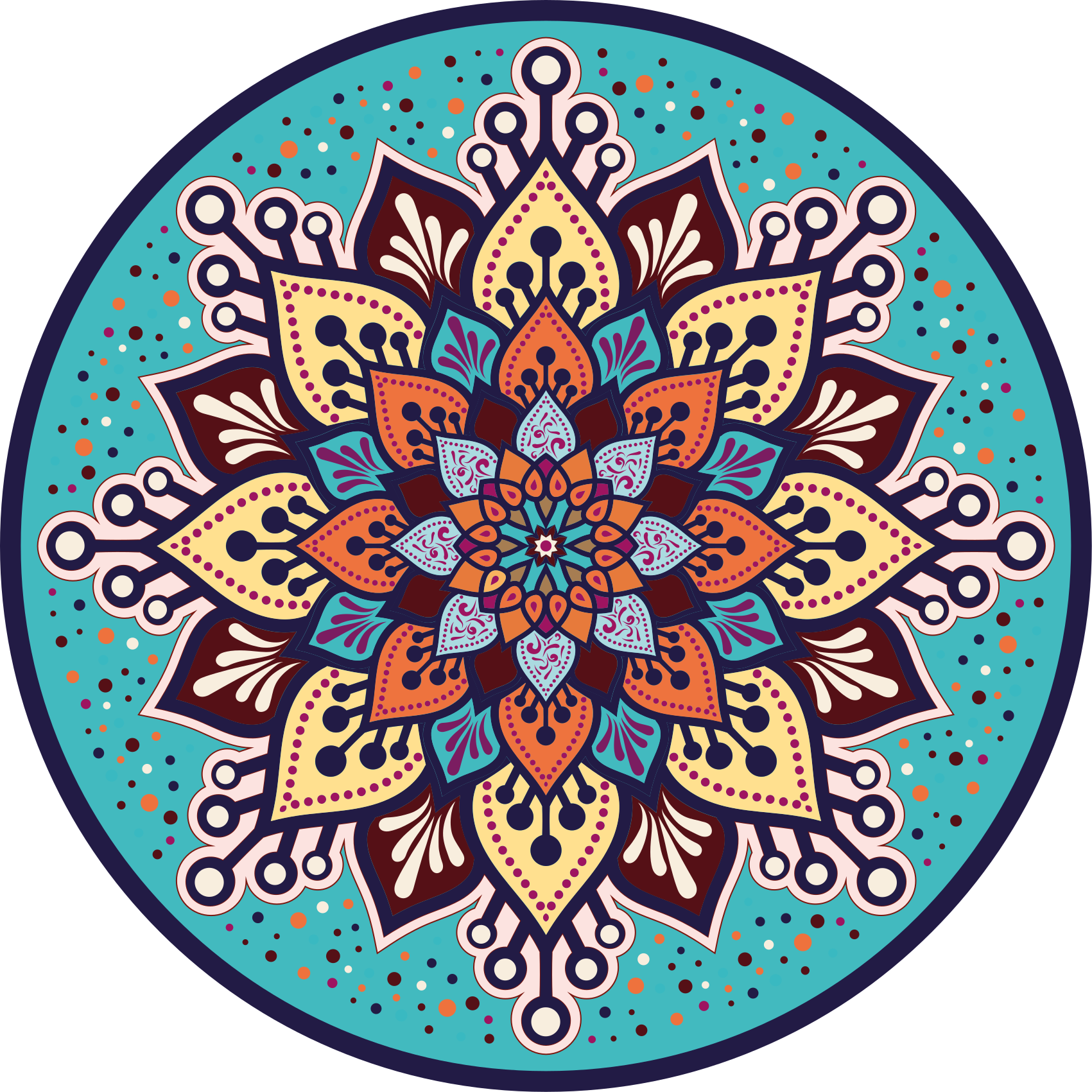 Mavi ve turuncu güneş formu mandala vinil halı - TenStickers