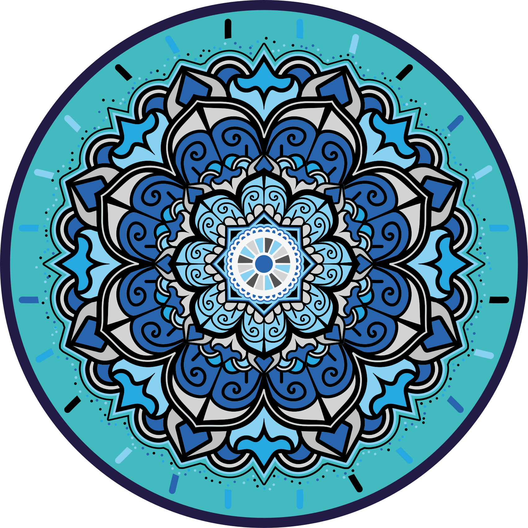 Mavi tonları çiçek mandala vinil halı - TenStickers