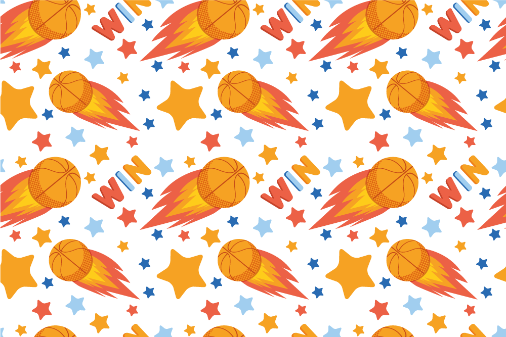Basketbol topları ve yıldız desenli dikdörtgen halı - TenStickers
