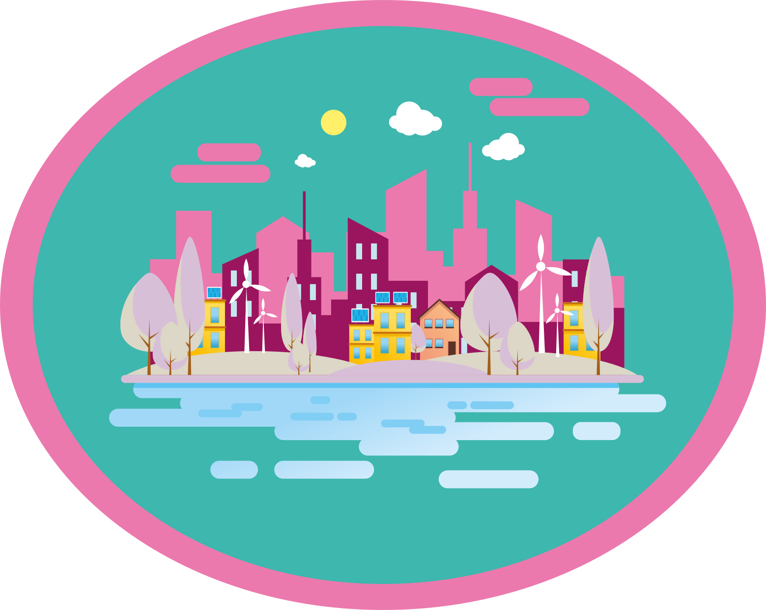 Renkli şehir manzarası pvc halı - TenStickers