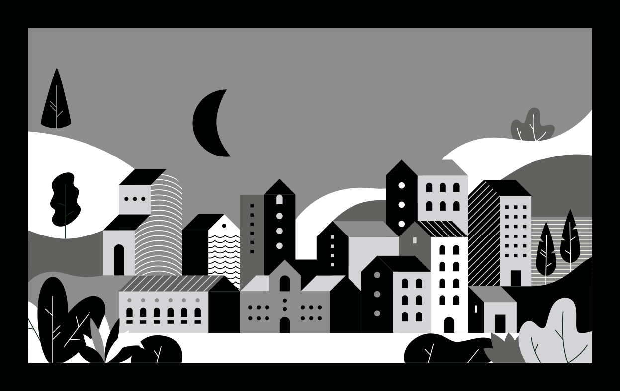 şehir manzarası siyah beyaz modern pvc halı - TenStickers