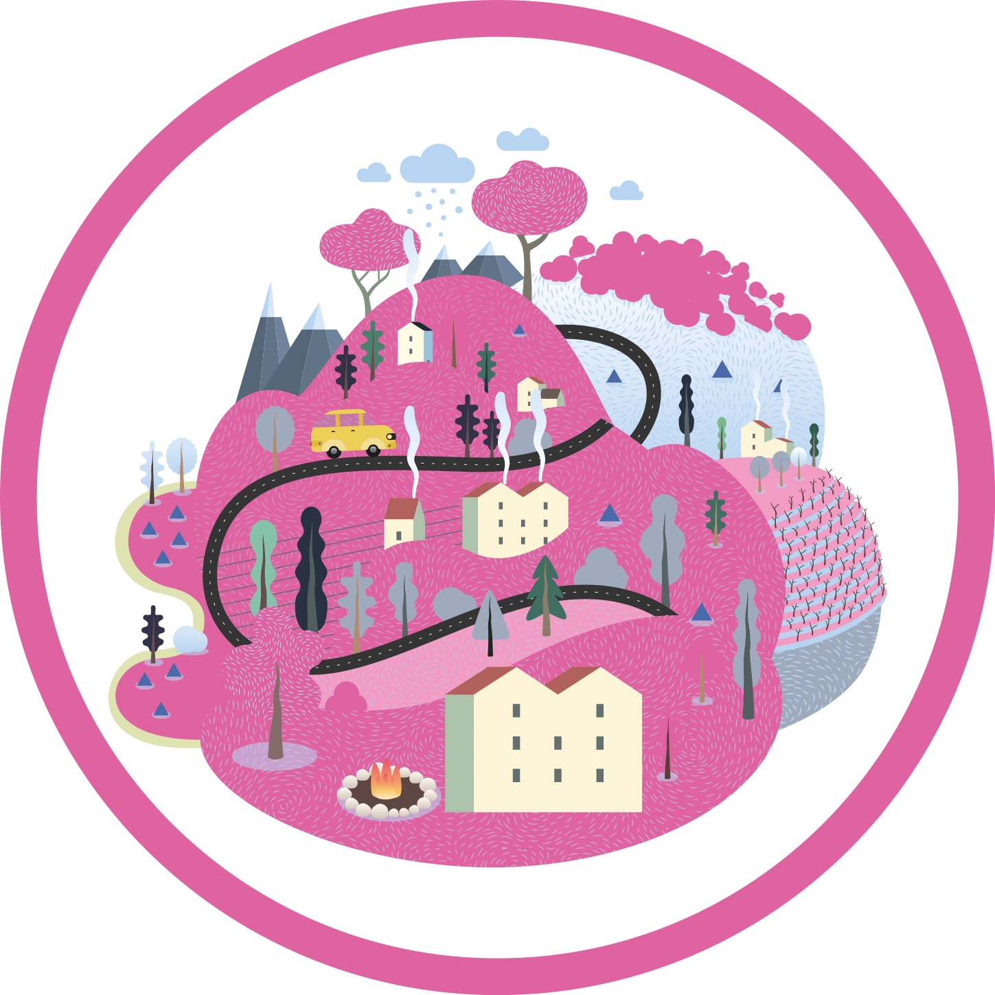 Evler çocuklar vinil halı ile pembe dağlar - TenStickers