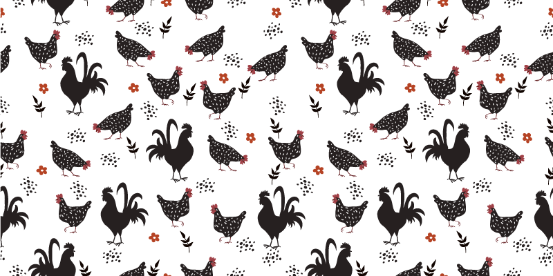 Siyah beyaz horoz hayvan halısı - TenStickers