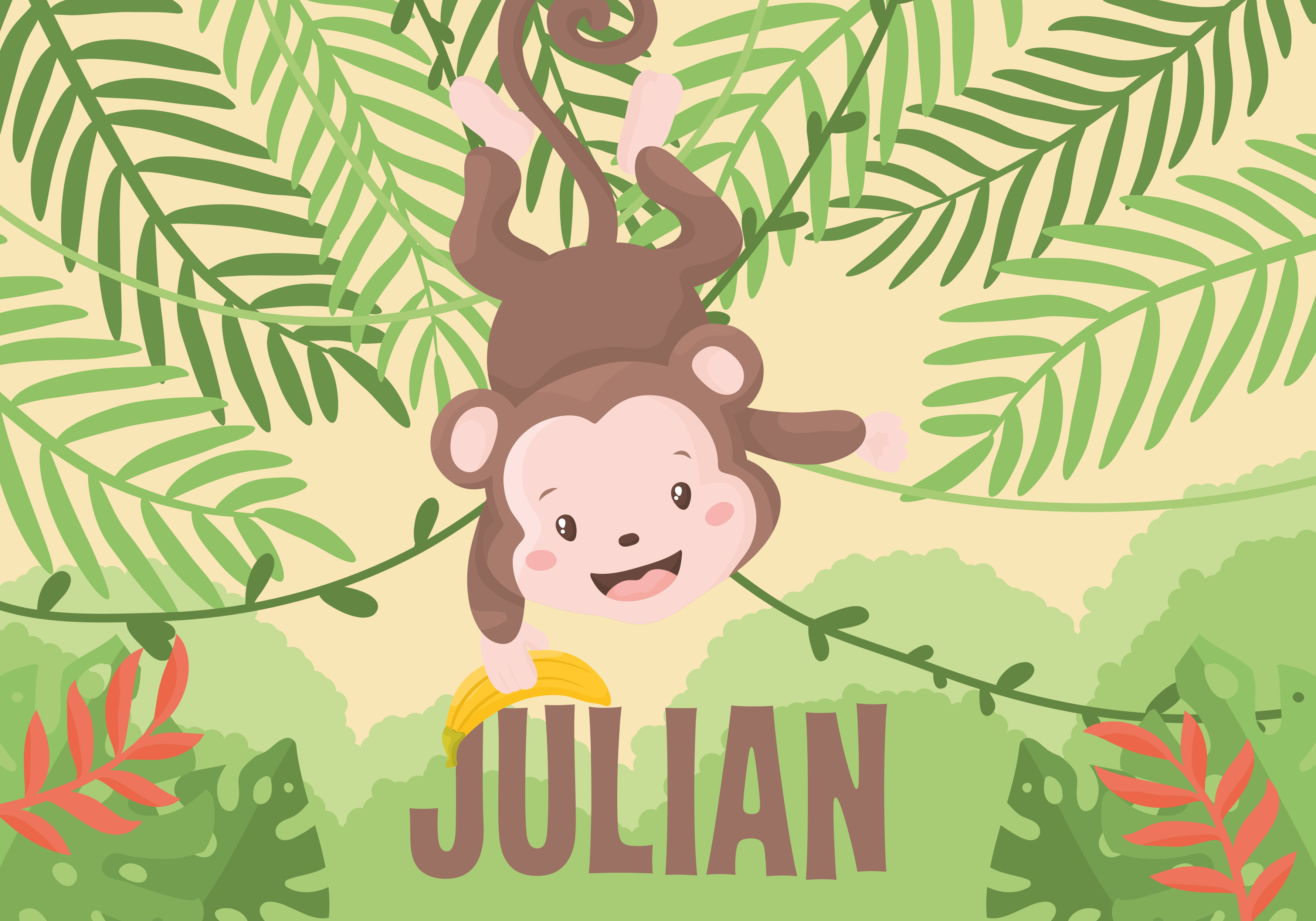 Oyuncu maymun teması isimlerle pvc halı - TenStickers