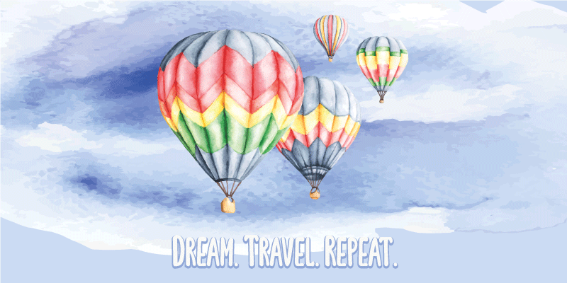 Balonlar dikdörtgen halı ile suluboya seyahat - TenStickers