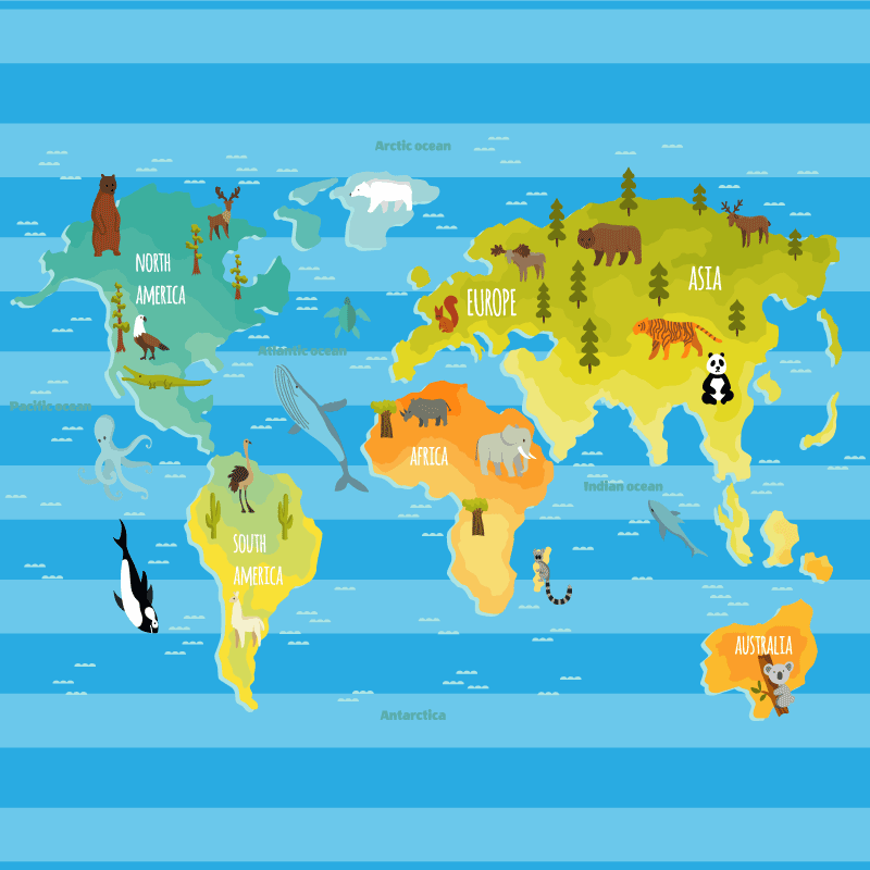 Mavi çizgili harita dünya haritası pvc halı - TenStickers