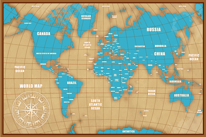 ülkelerle mavi tasarım dünya haritası pvc halı - TenStickers