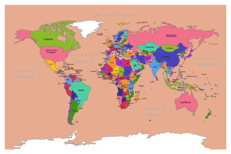 Renkli kıtalar haritası halı ile ten rengi - TenStickers