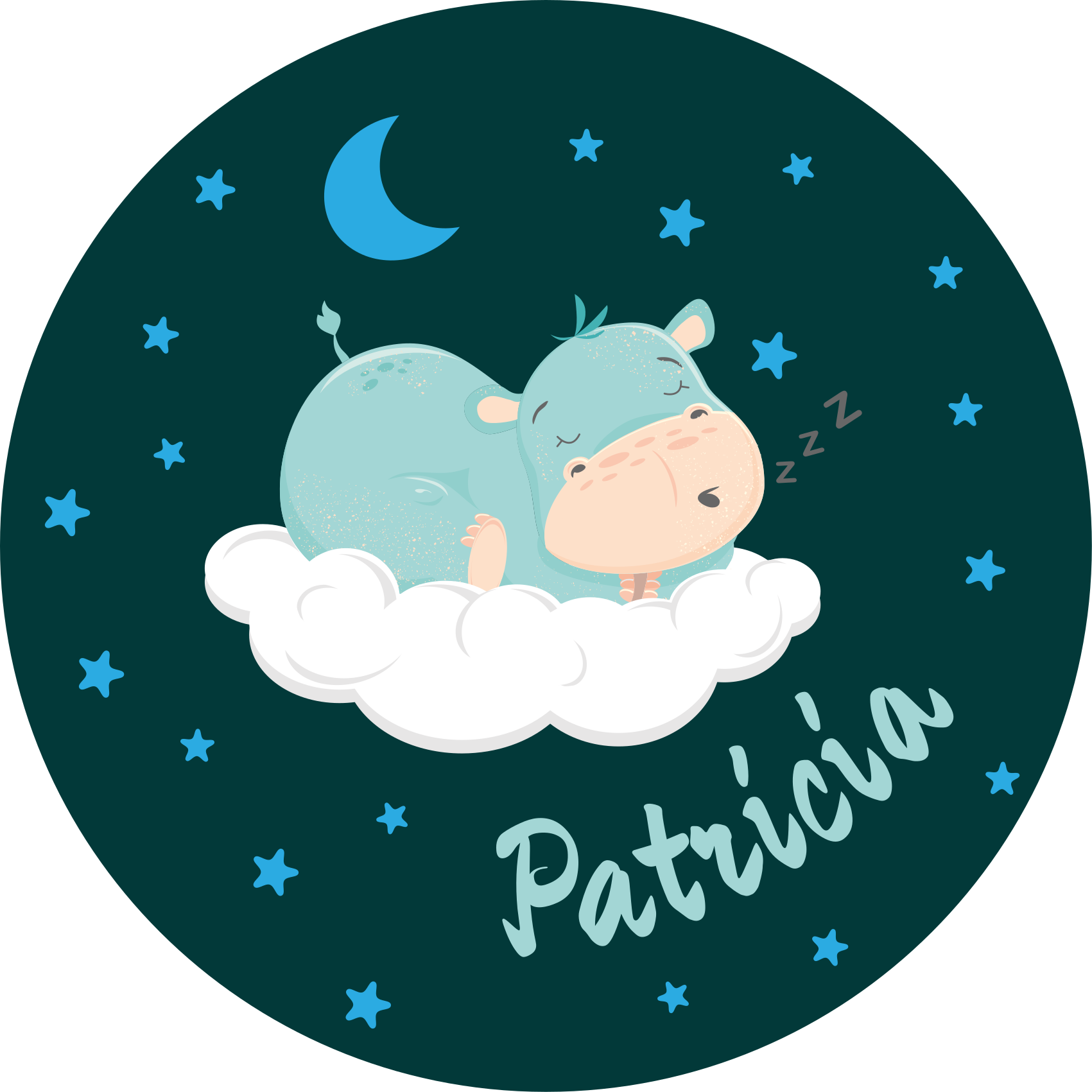 Isimli uykulu su aygırı bebek pvc halı - TenStickers