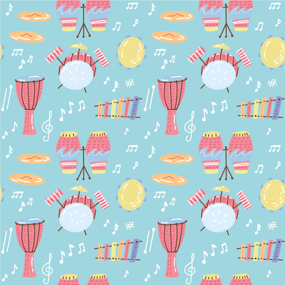 Elle çizilmiş müzik davulları kare vinil halı - TenStickers