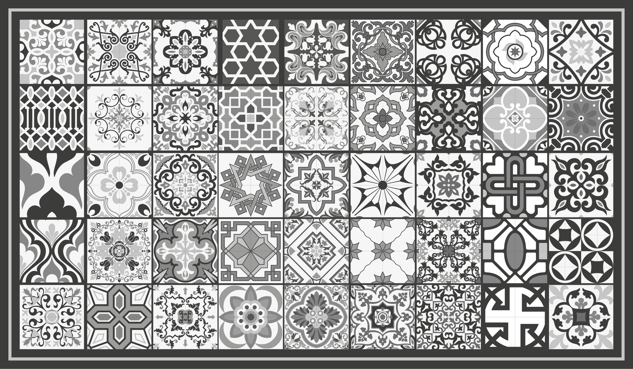 Koyu gri rustik mozaik desen karo halı - TenStickers