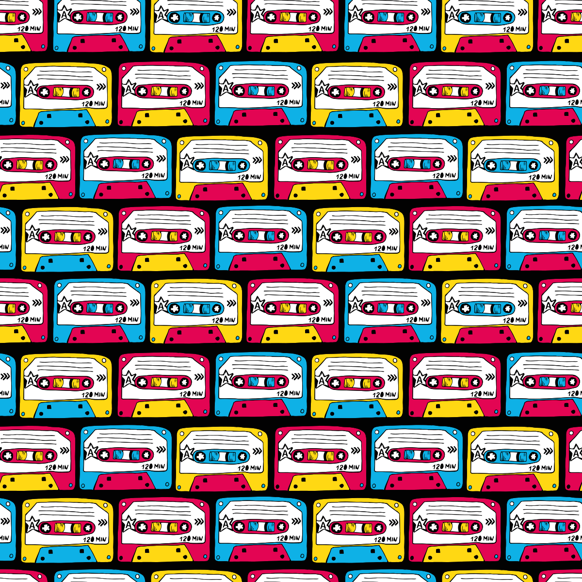 Müzik kaseti sembolleri desen kare vinil halı - TenStickers