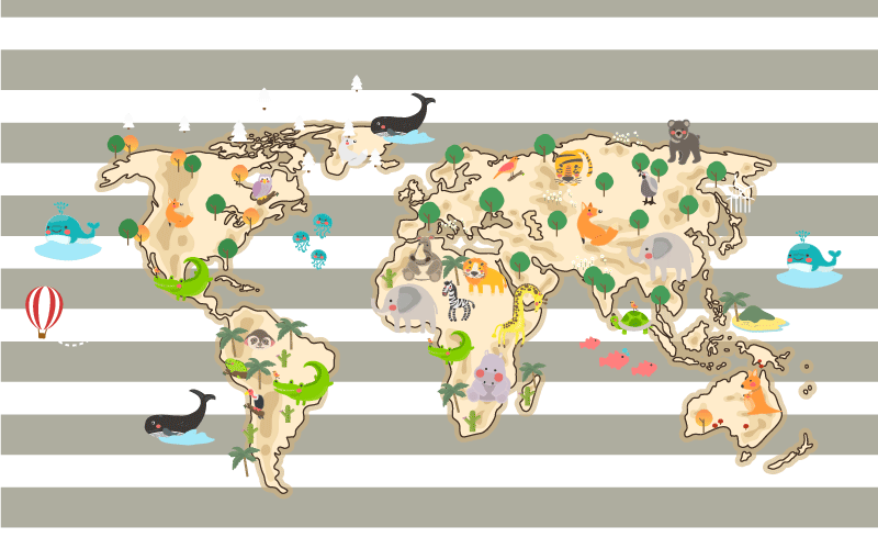 Hayvanlar dünya haritası halı ile vintage sanat tarzı - TenStickers