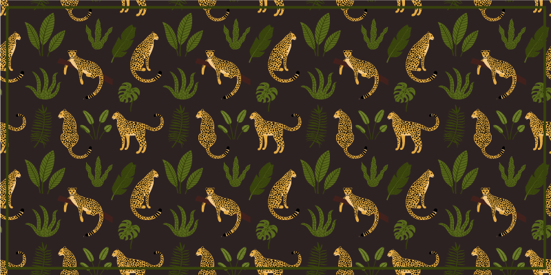 Koyu botanik vahşi leopar desen hayvan halısı - TenStickers