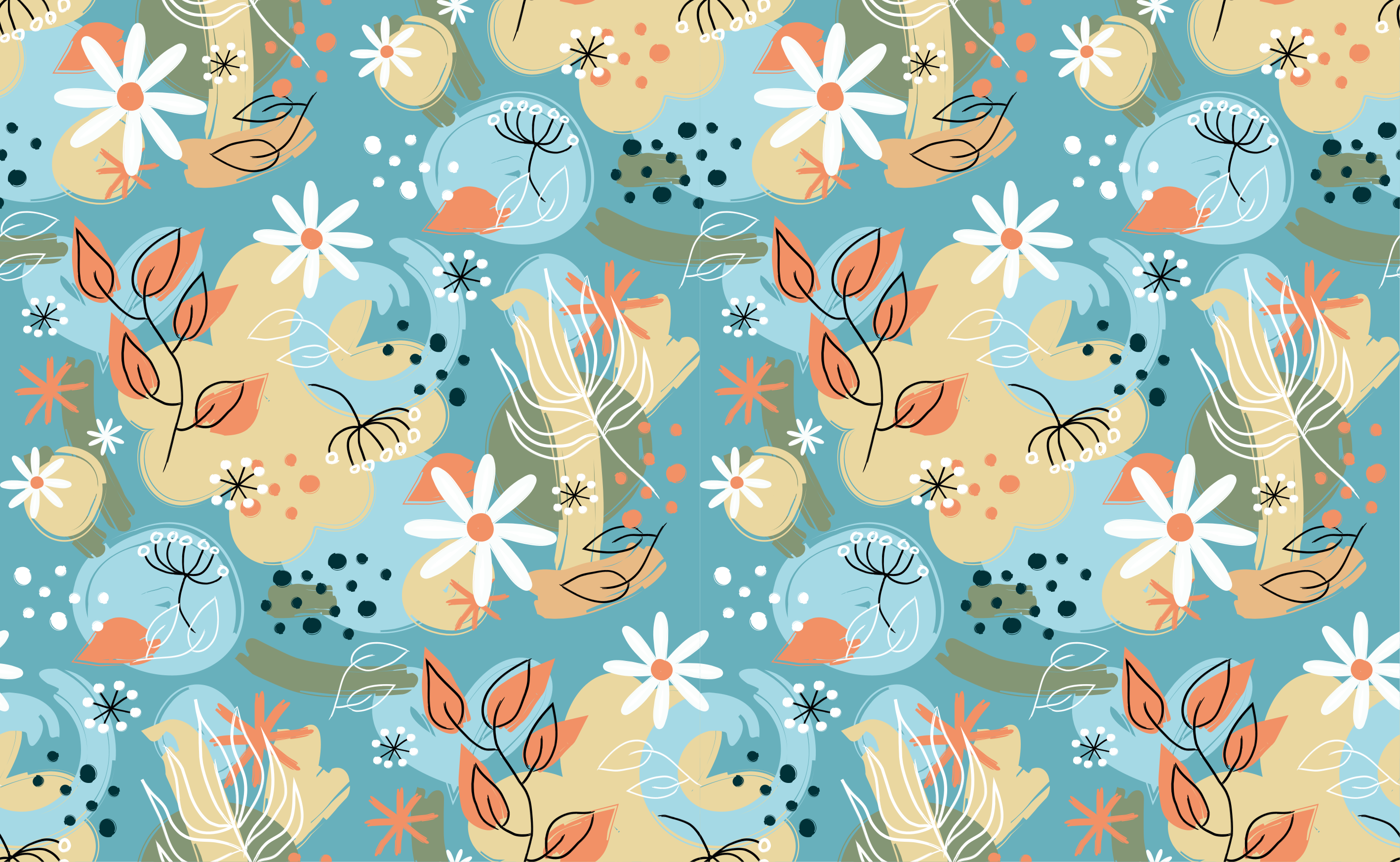 Soyut düz arka plan çiçekli kilim - TenStickers