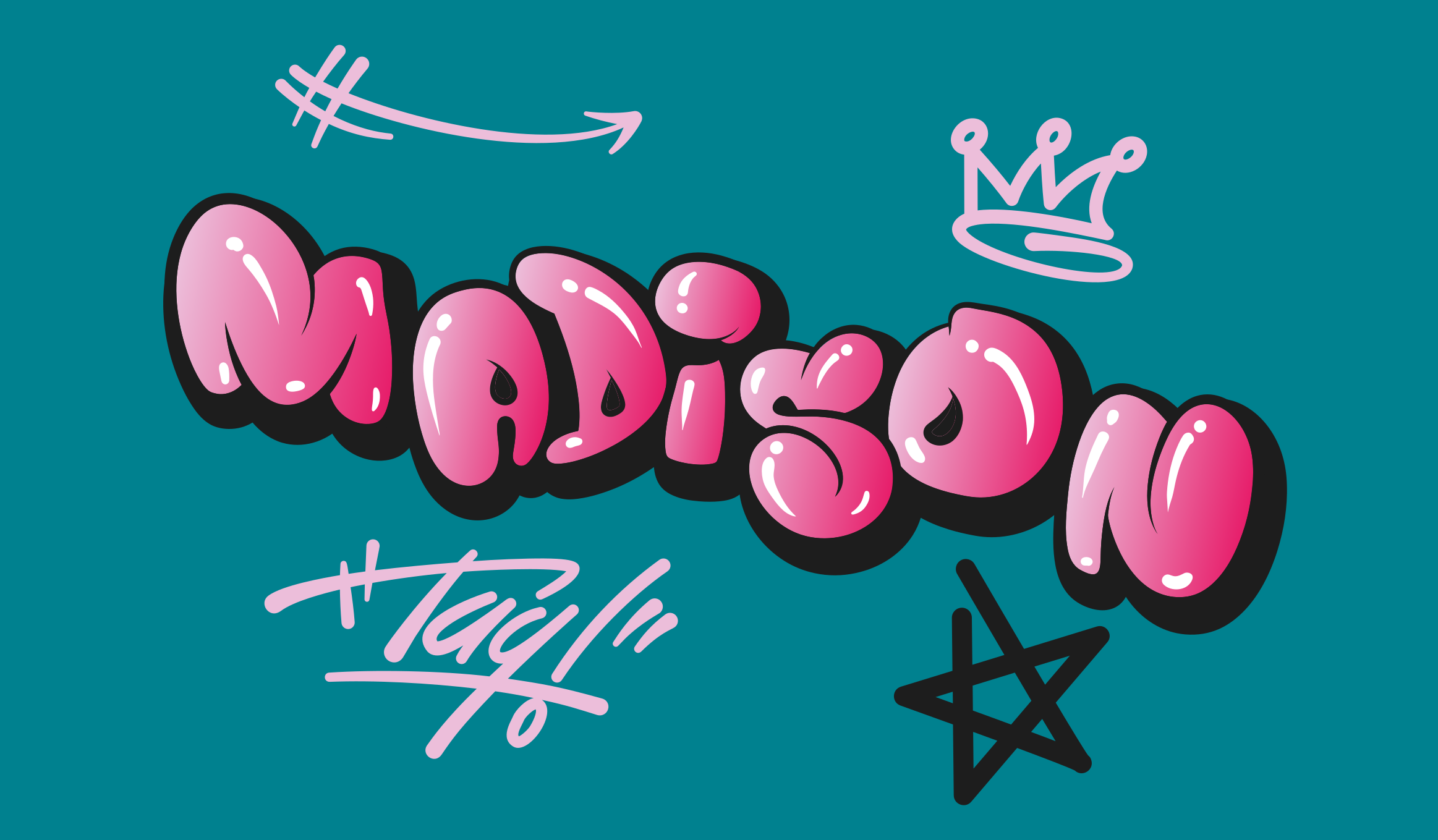 Pembe serin yazı grafiti kişiselleştirilmiş mat - TenStickers