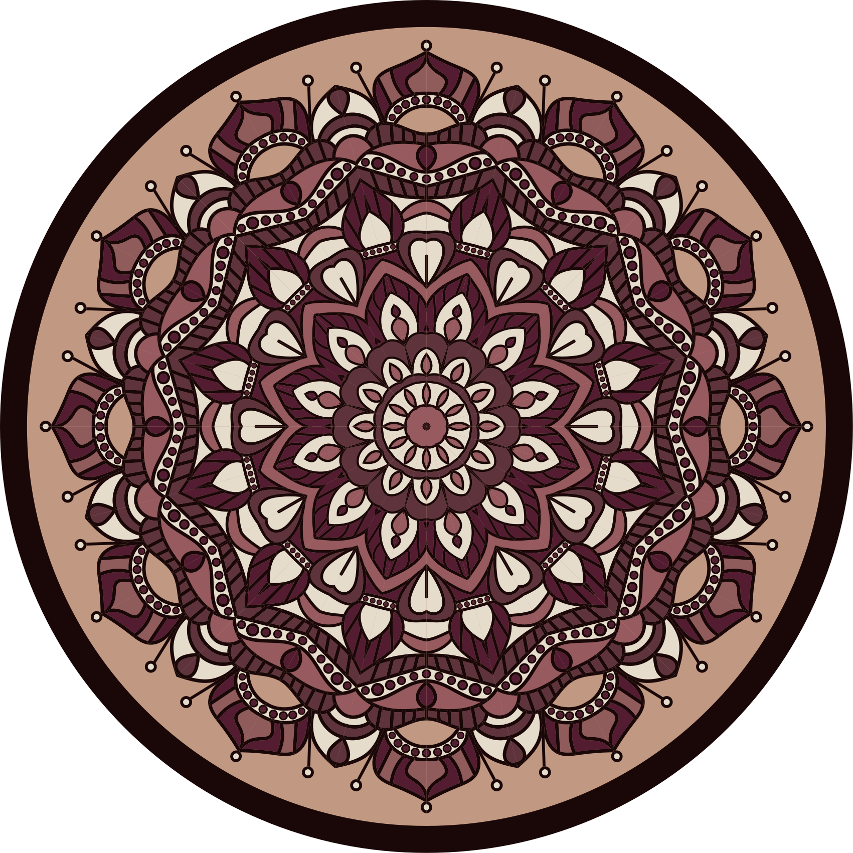Kahverengi karmaşık motif mandala pvc halı - TenStickers
