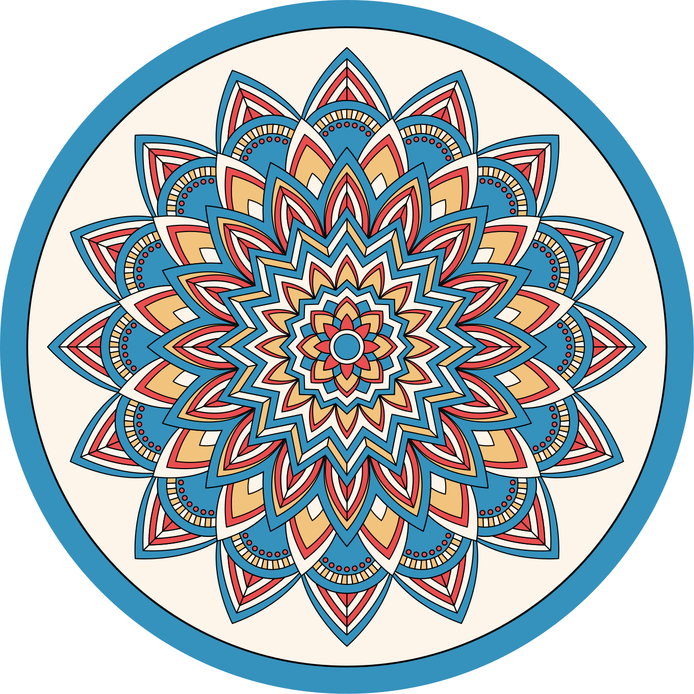 Mavi ve kırmızı çiçek mandala vinil halı - TenStickers