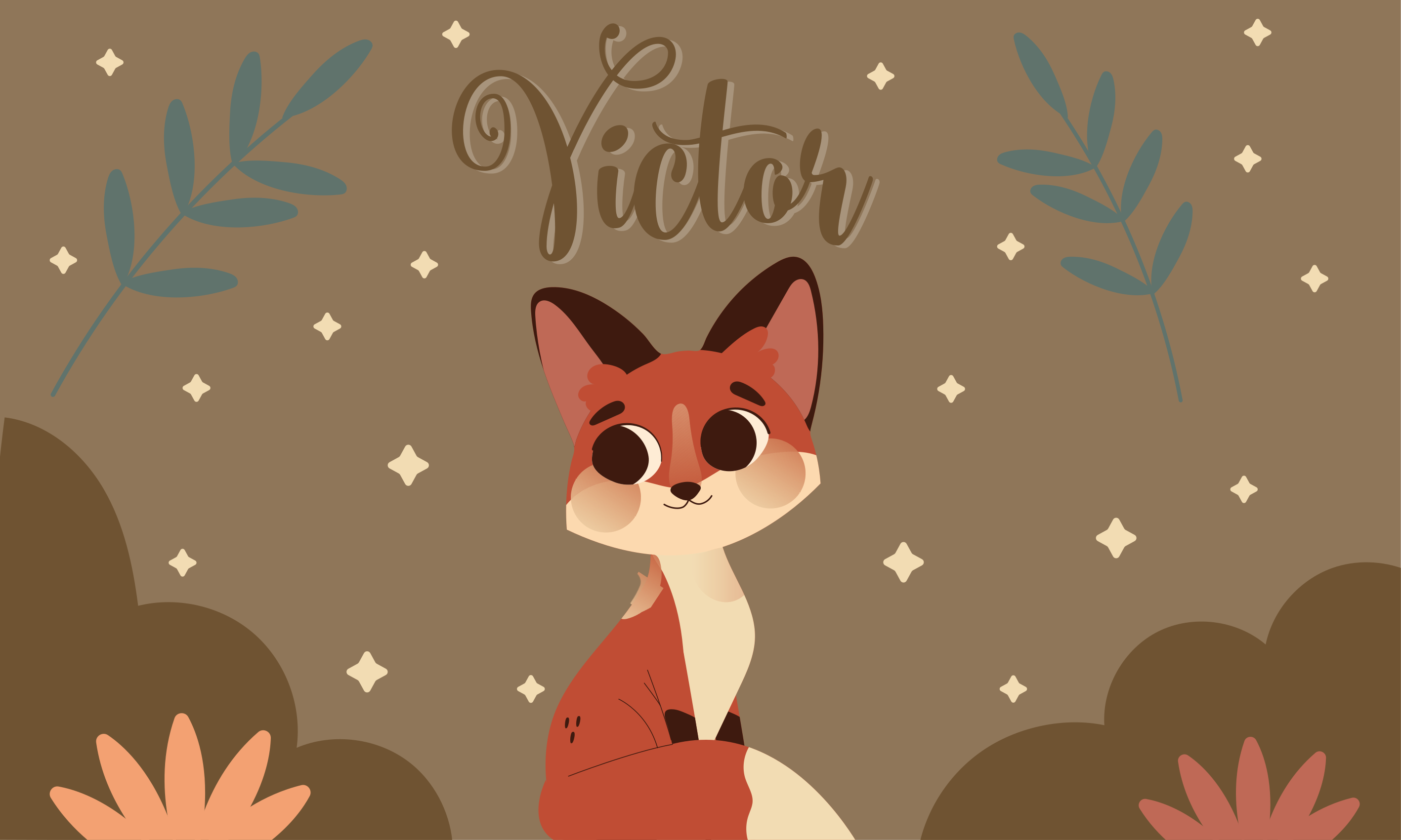 Sevimli tilki tasarımı isimlerle pvc halı - TenStickers