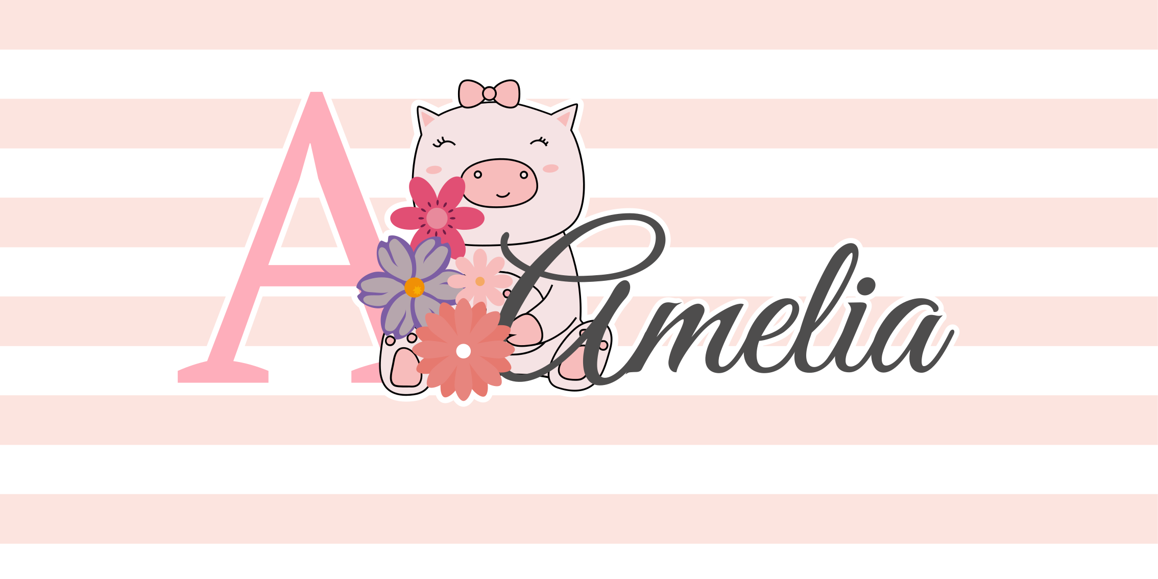 Sevimli domuz çizimi isimlerle pvc halı - TenStickers