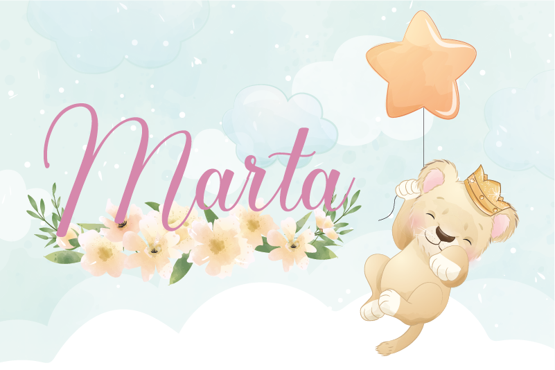 Hava balonu ve ismi olan aslan bebek pvc halı - TenStickers