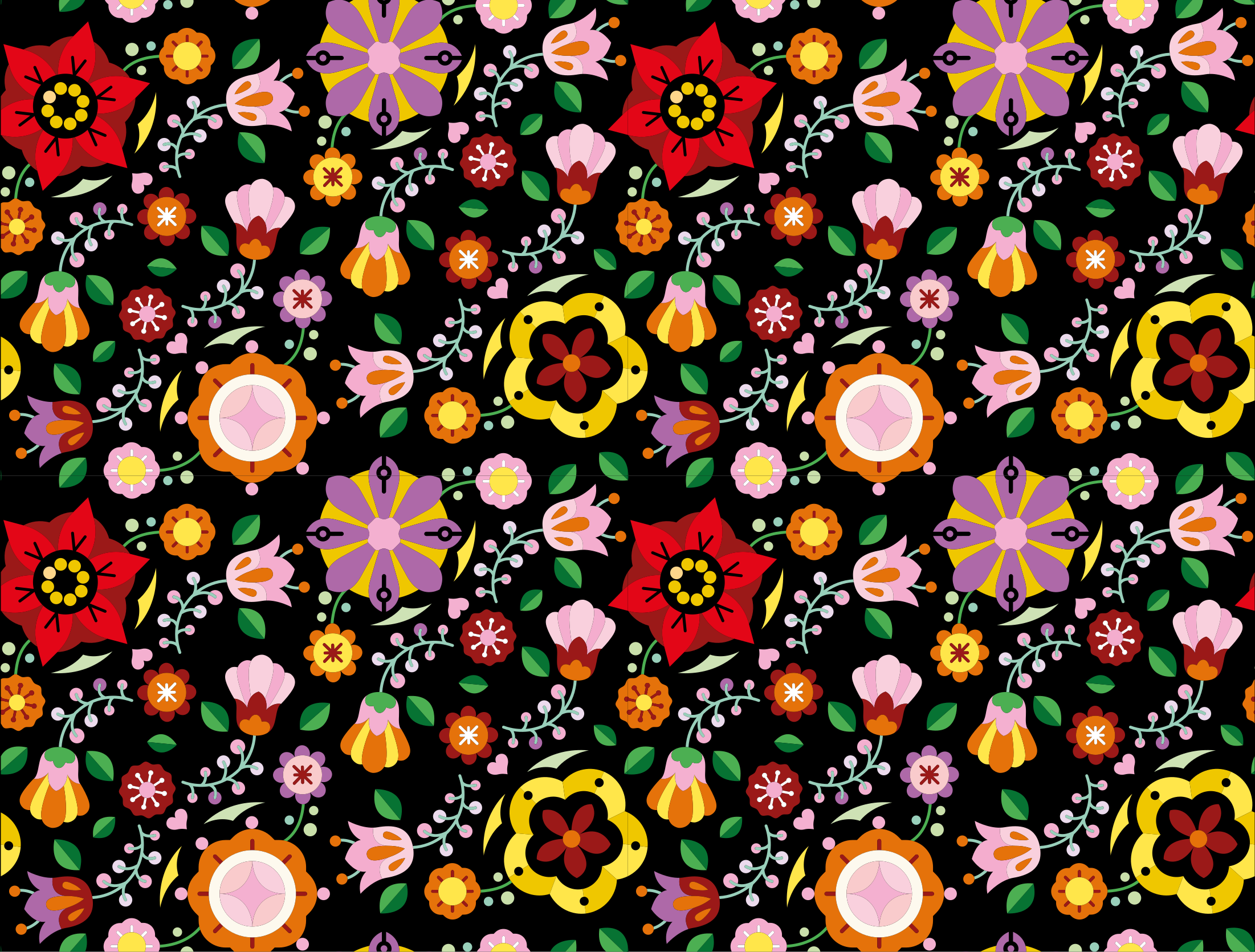 Parlak botanik illüstrasyon çiçekler ve bitkiler pvc halı - TenStickers