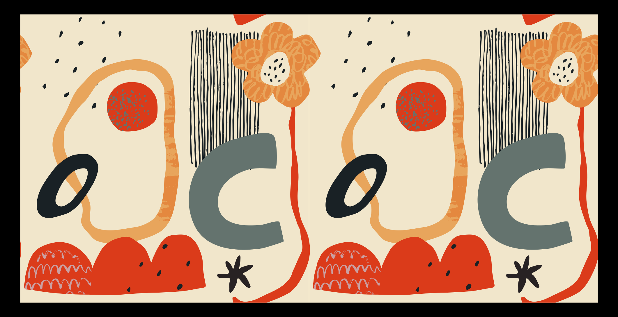 Kırmızı ve turuncu kolaj soyutlama modern halı - TenStickers