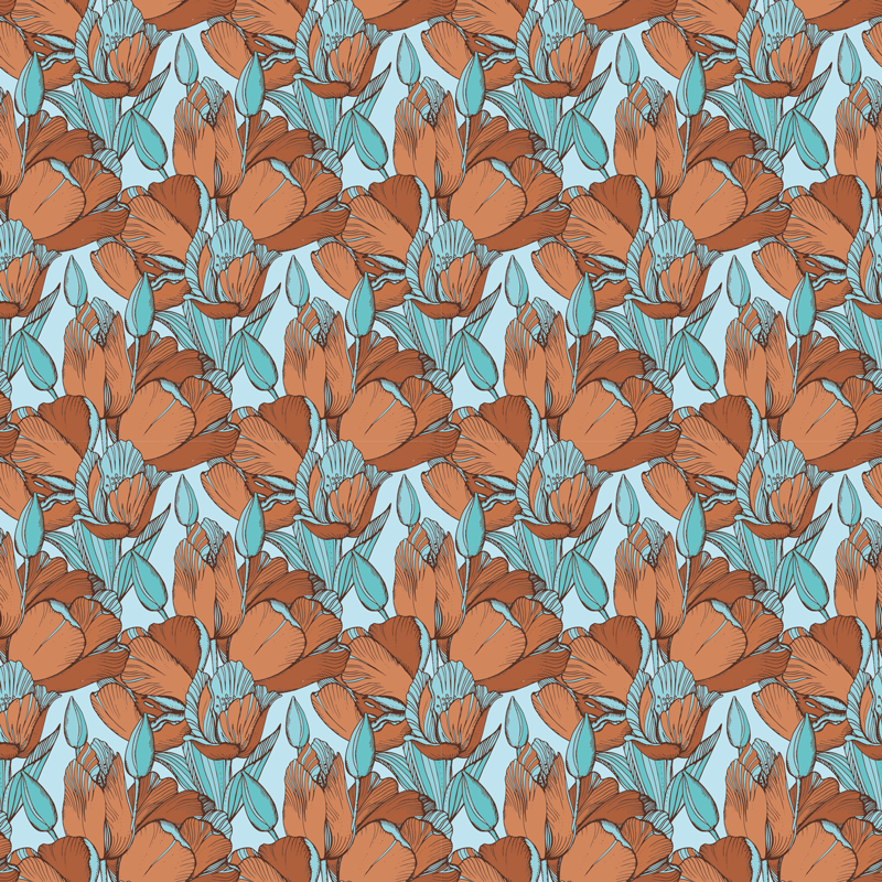 Kahverengi laleler sanatsal mavi tasarım çiçekli kilim - TenStickers