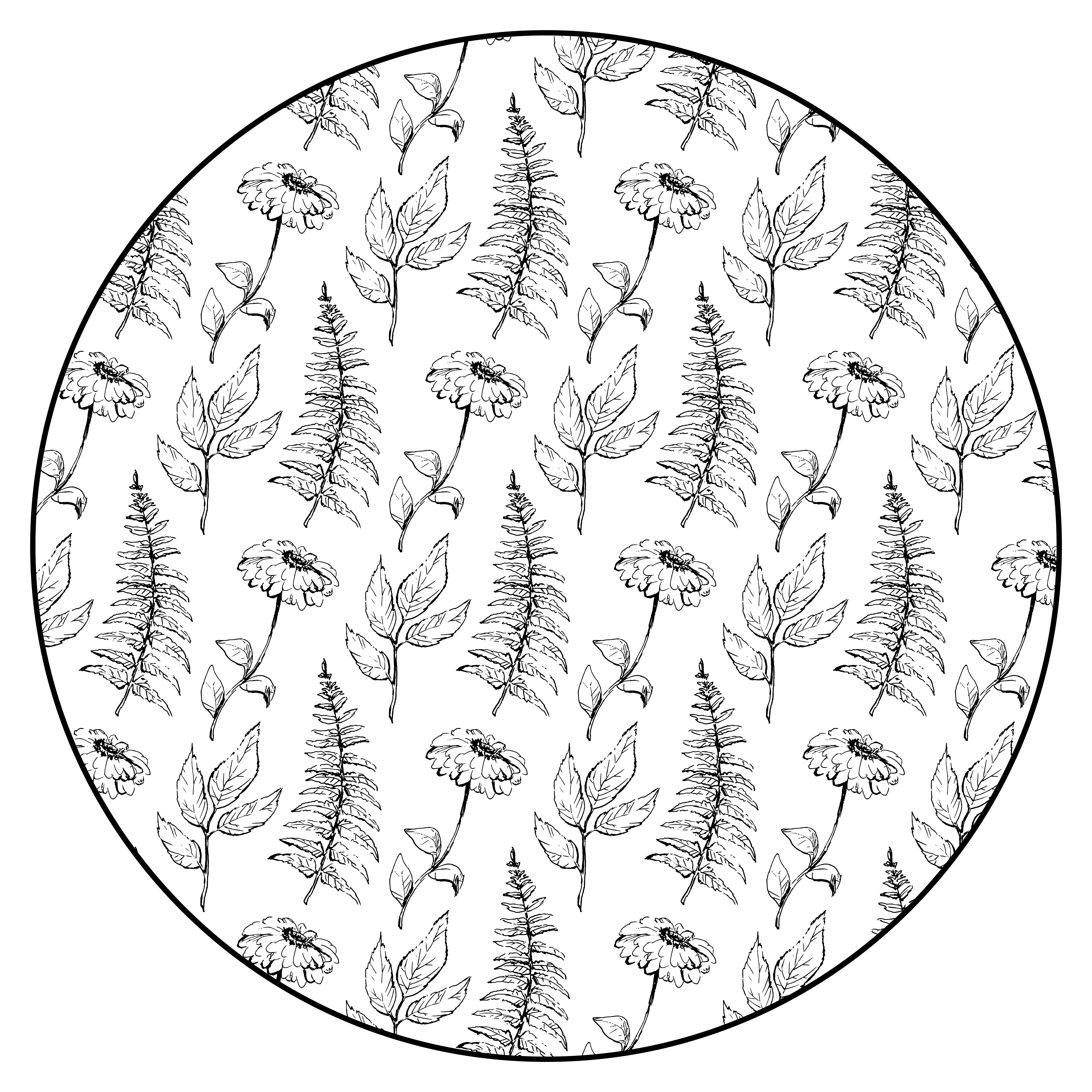 çiçekli siyah anahat yuvarlak pvc halı - TenStickers