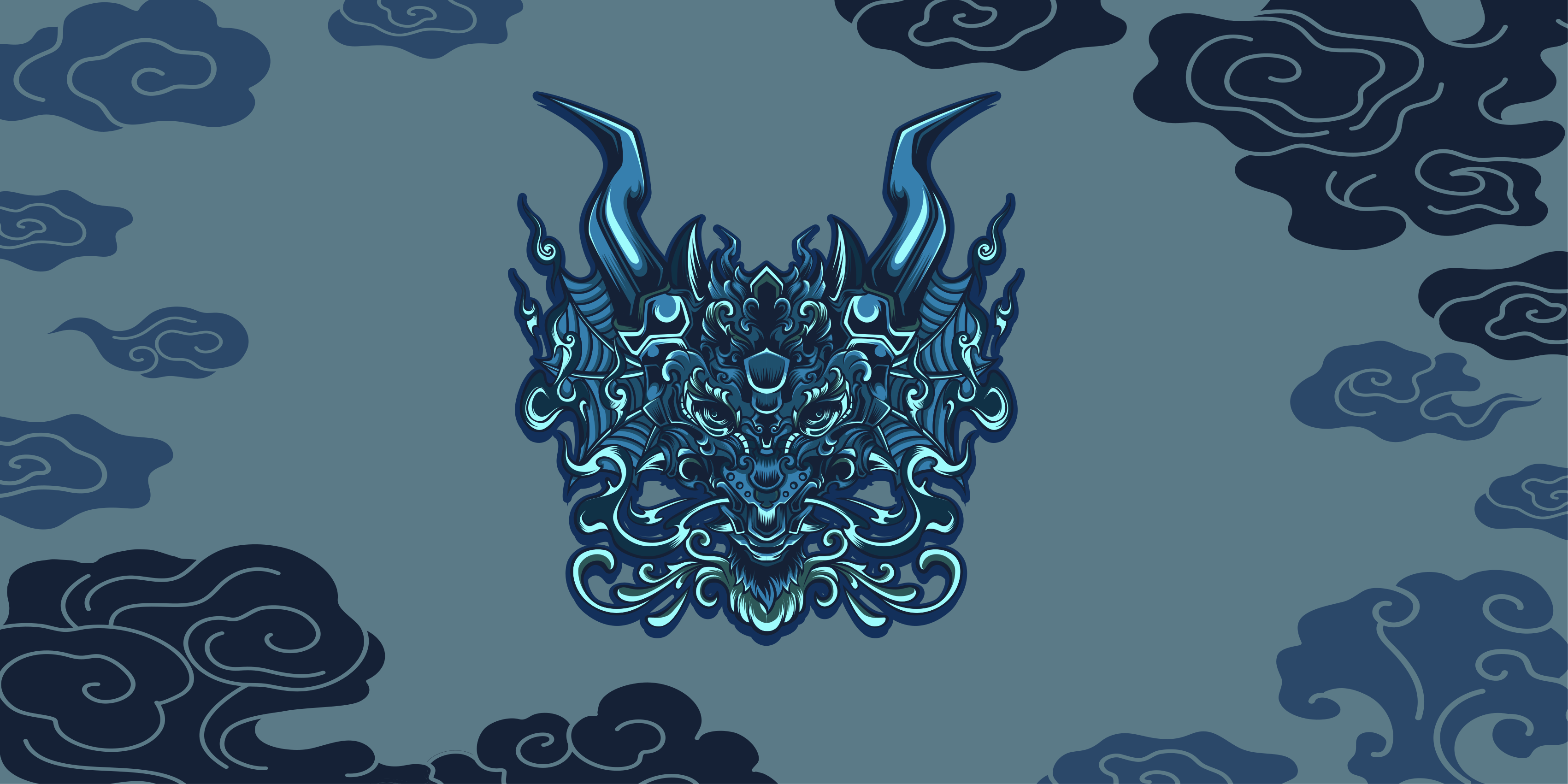 Gri ejderha motifi etnik pvc halı - TenStickers