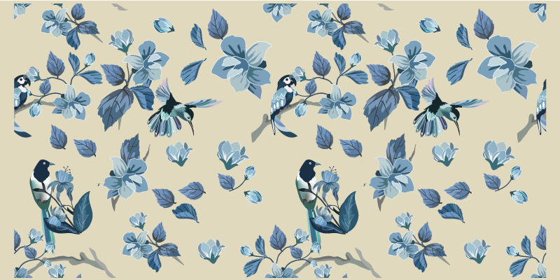 Mavi çiçek vurguları çiçekler ve bitkiler pvc halı - TenStickers