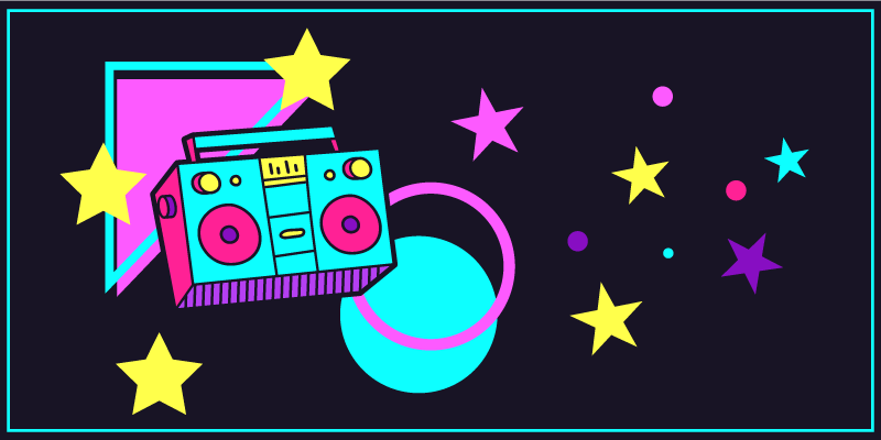 80'lerin tarzı renkli boombox vintage halı - TenStickers