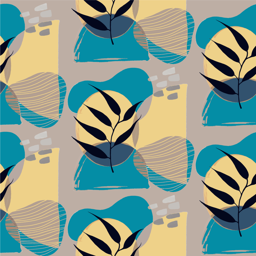 Soyut botanik desen çiçekler ve bitkiler pvc halı - TenStickers